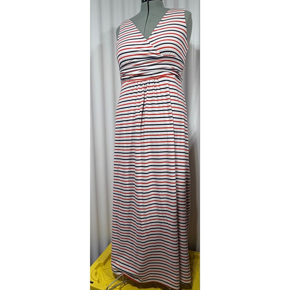 Duffield Lane Maxi Dress Large L Cotton Knit Striped Sleeveless Knot Front Peru